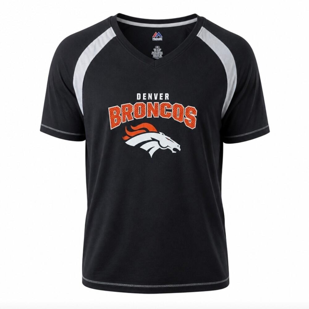 Majestic Denver Broncos Mens Shirt Size 3X Navy Orange Gootball NFL Soft